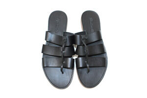 Madewell Black Leather Sandals Size 6.5 Open Toe Fisherman Flat Slip On